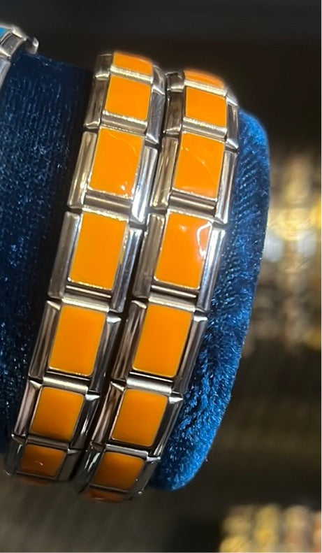 Silver with Orange Stainless Steel Italian link charms