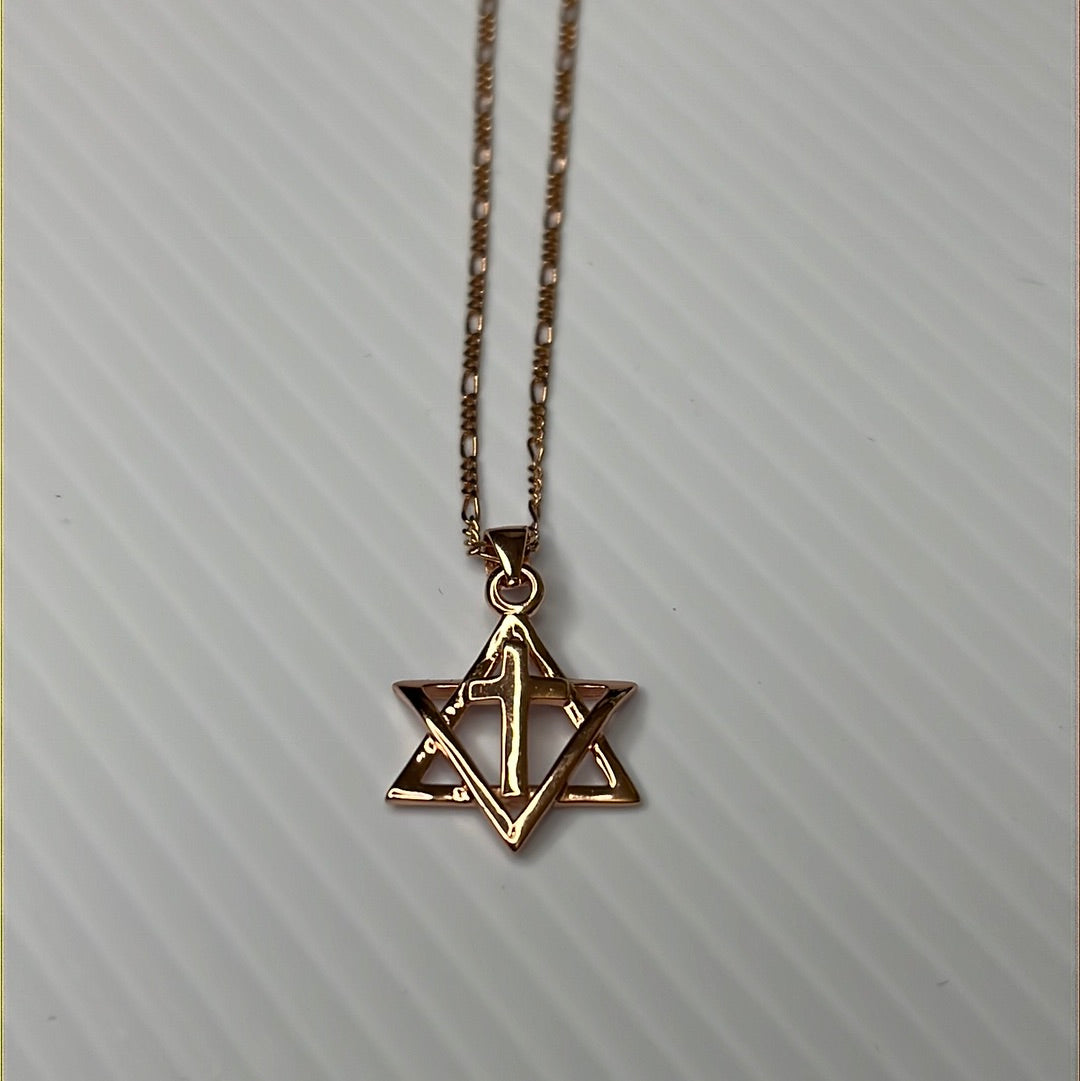 Rose Gold Star With Cross Pendant Necklace