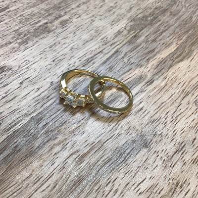2 Pc Set Gold Solitaire Engagement Ring