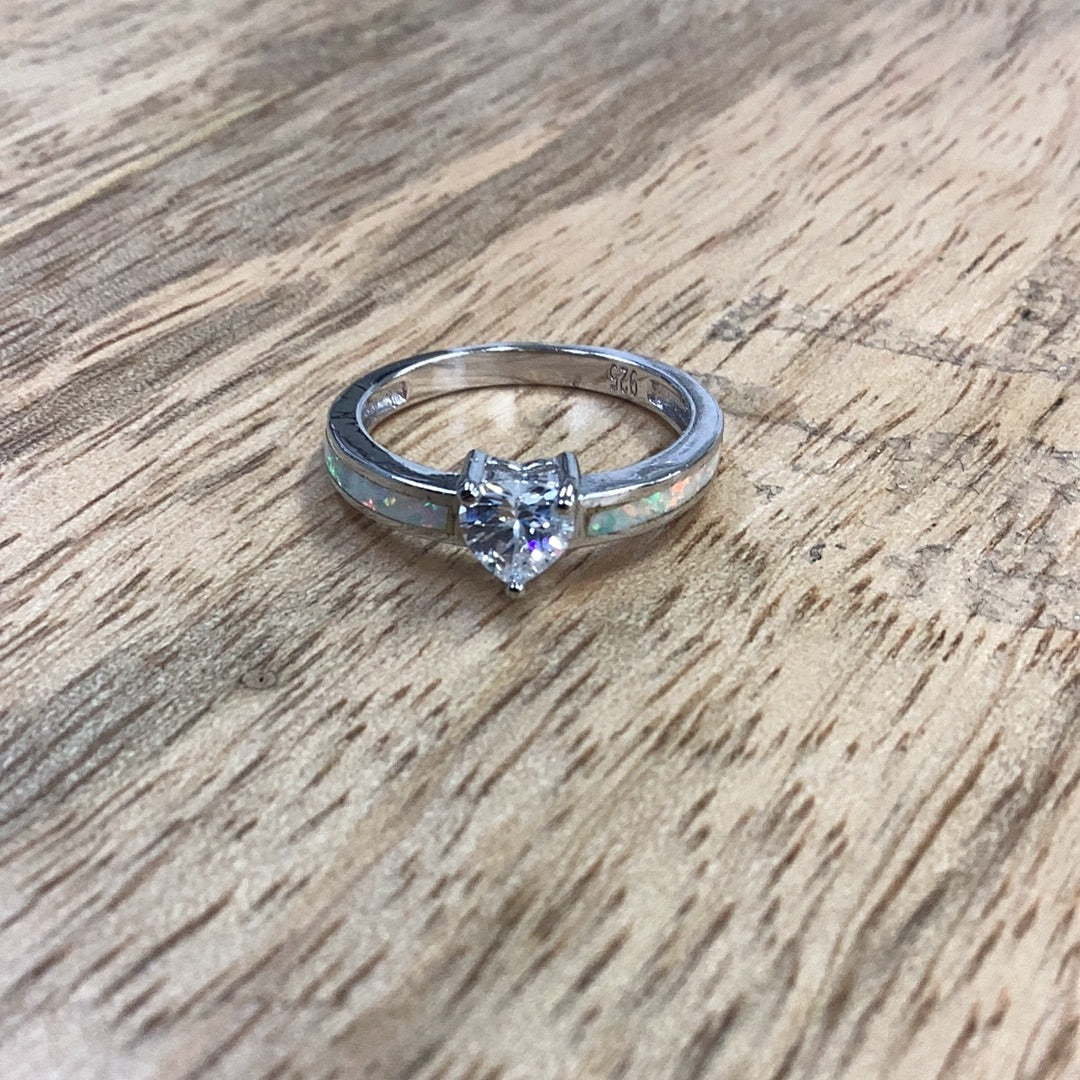 Heart cz w/ white opal ring