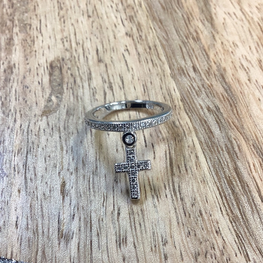 Dangle Cz Cross Ring