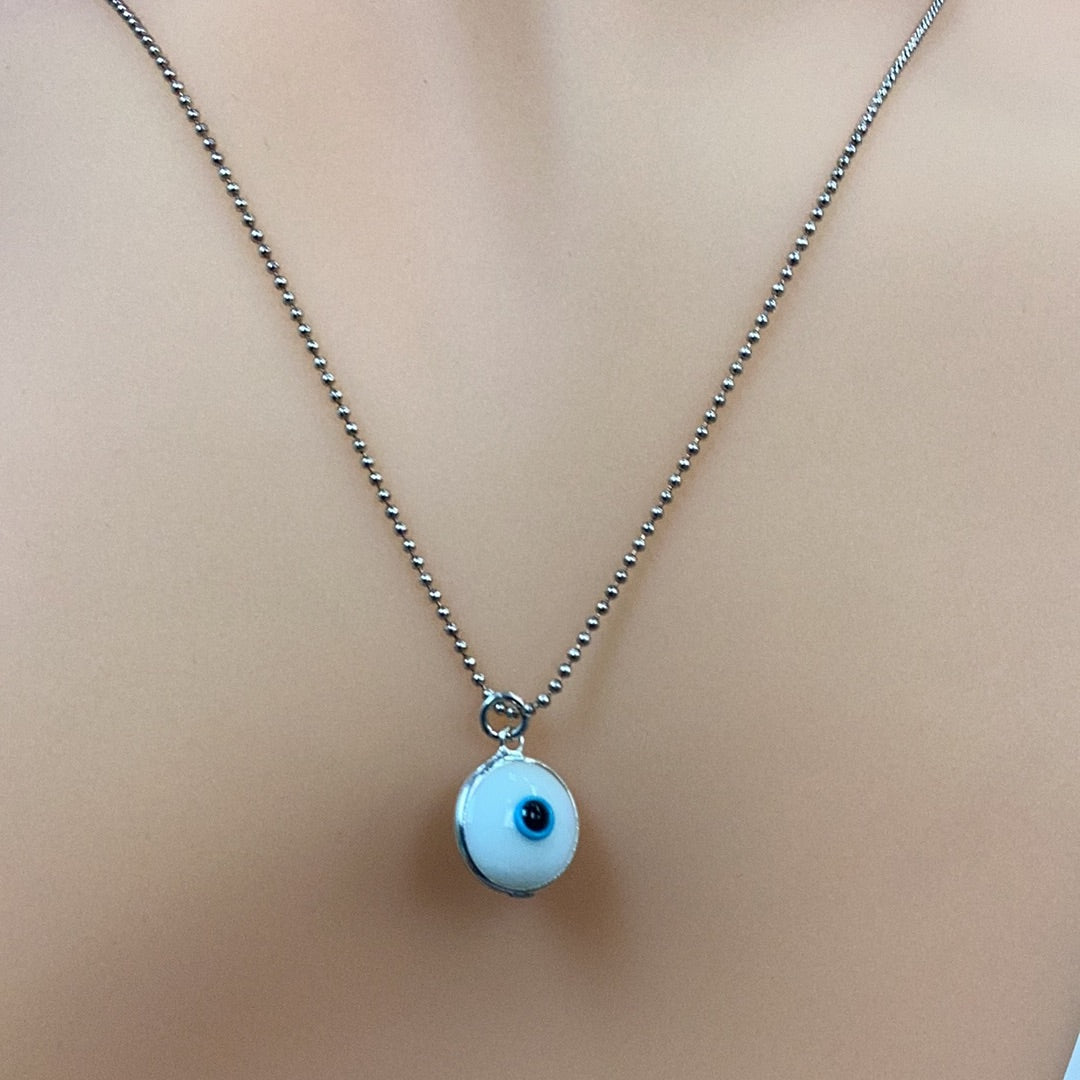 White Evil Eye Pendant Necklace