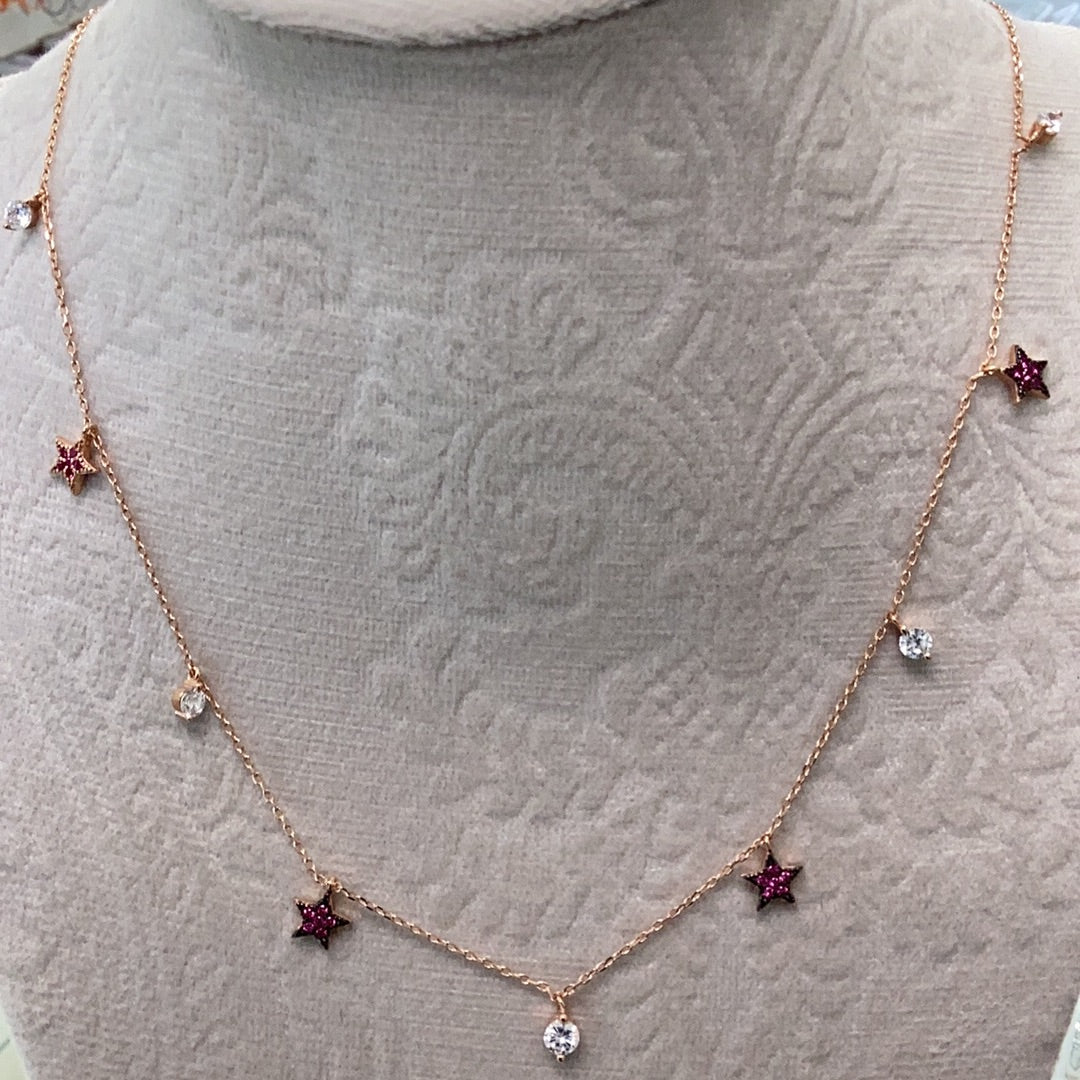 Rose Gold Cz Stars Pendant Necklace