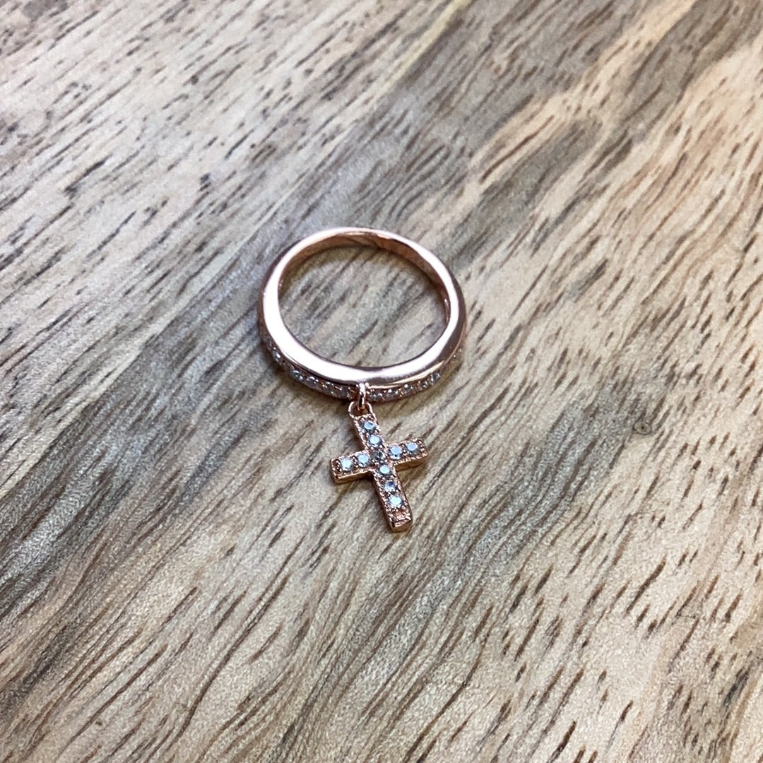 Rose Gold Dangle Cross Ring