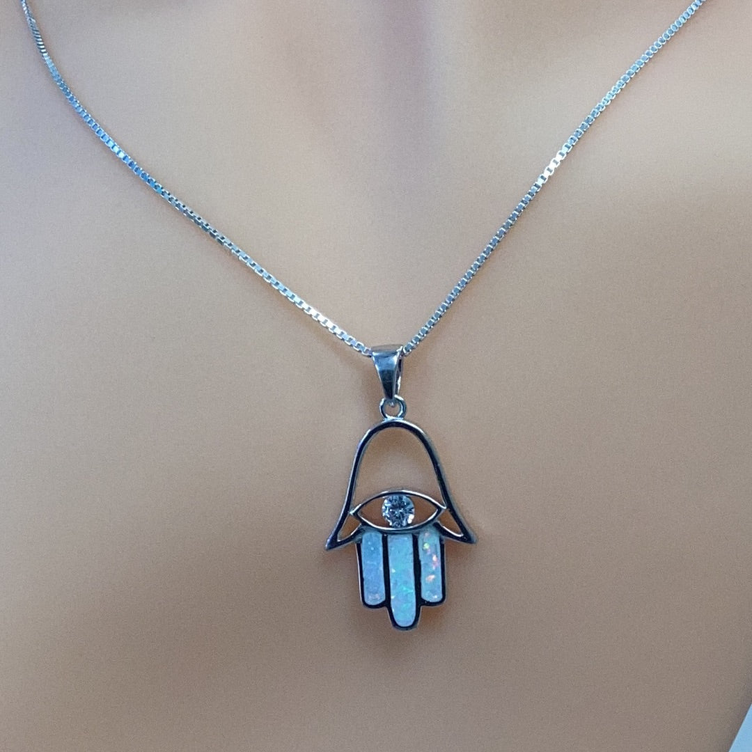 Opal Cz Hamsa Necklace