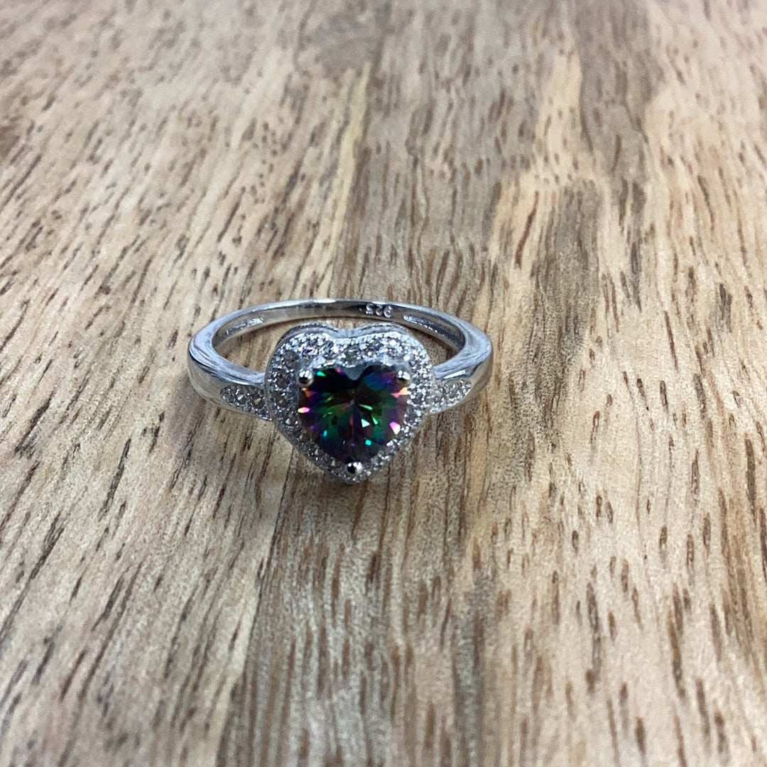 Rainbow heart Cz ring