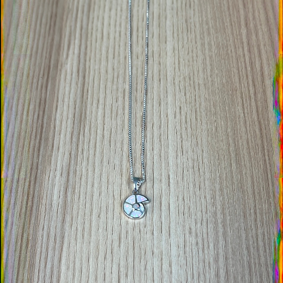 White Opal Snail Pendant Necklace