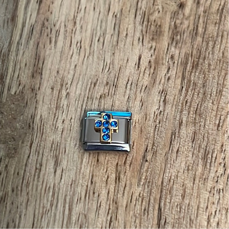 Cz Blue Cross Italian Link Charm