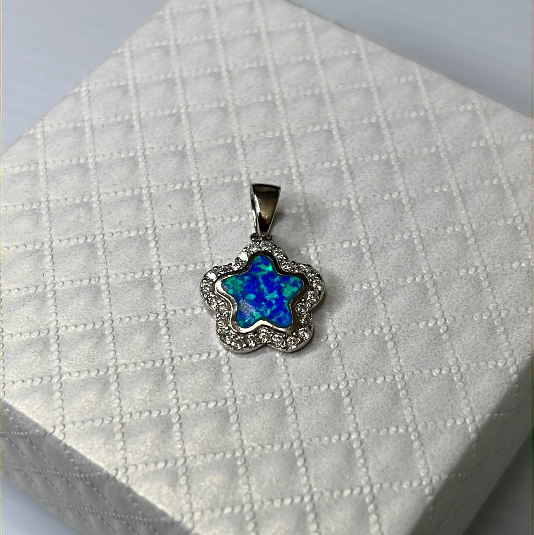 Blue Opal Cz Star Pendant