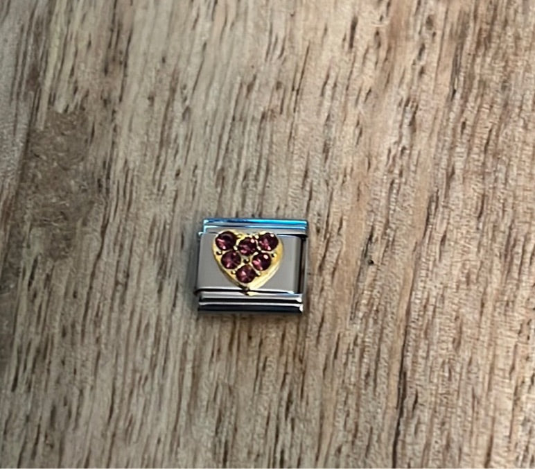 Cz Pink Heart Italian Link Charm