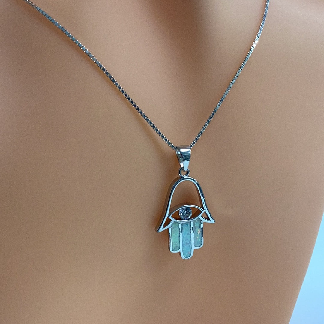 Opal Cz Hamsa Necklace