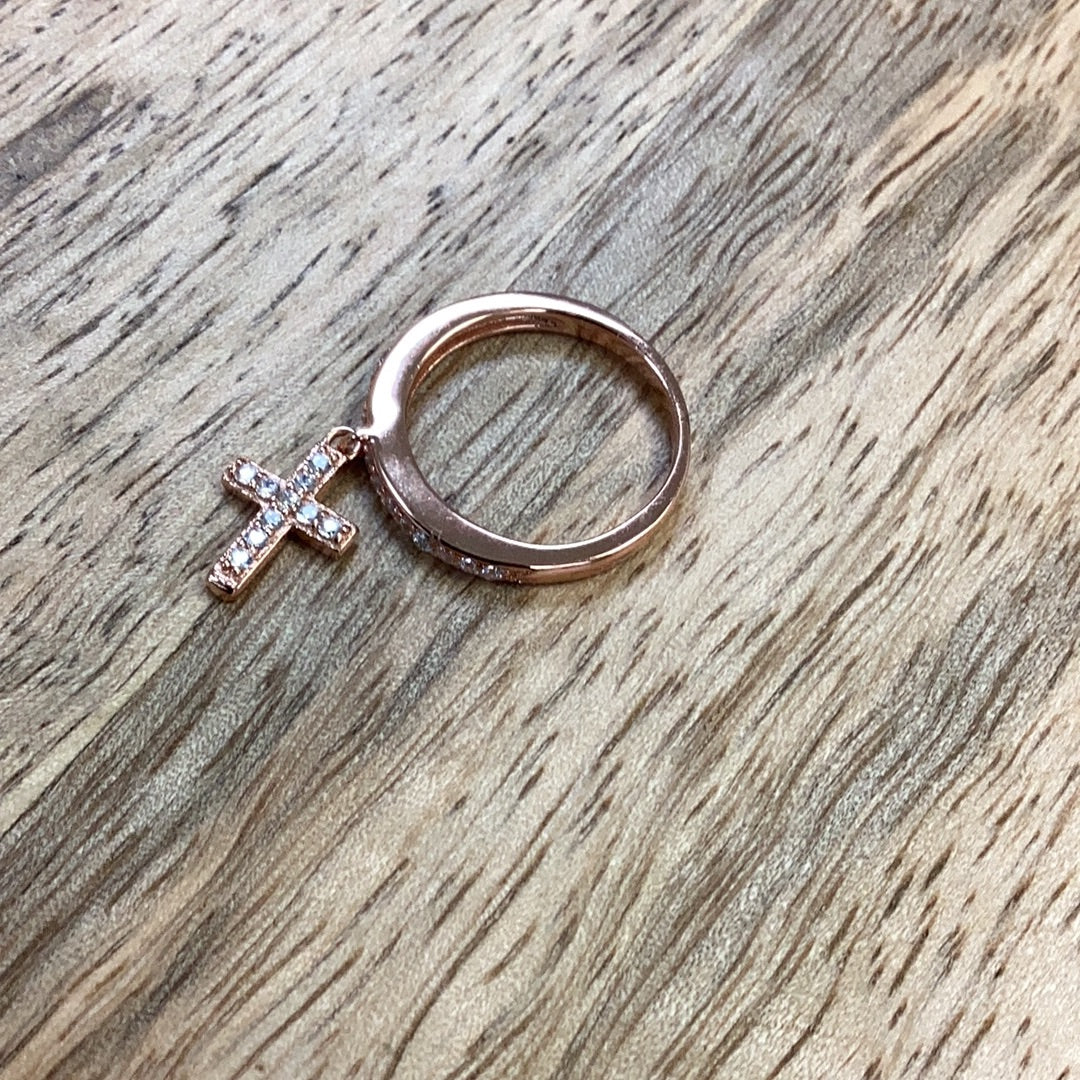 Rose Gold Dangle Cross Ring