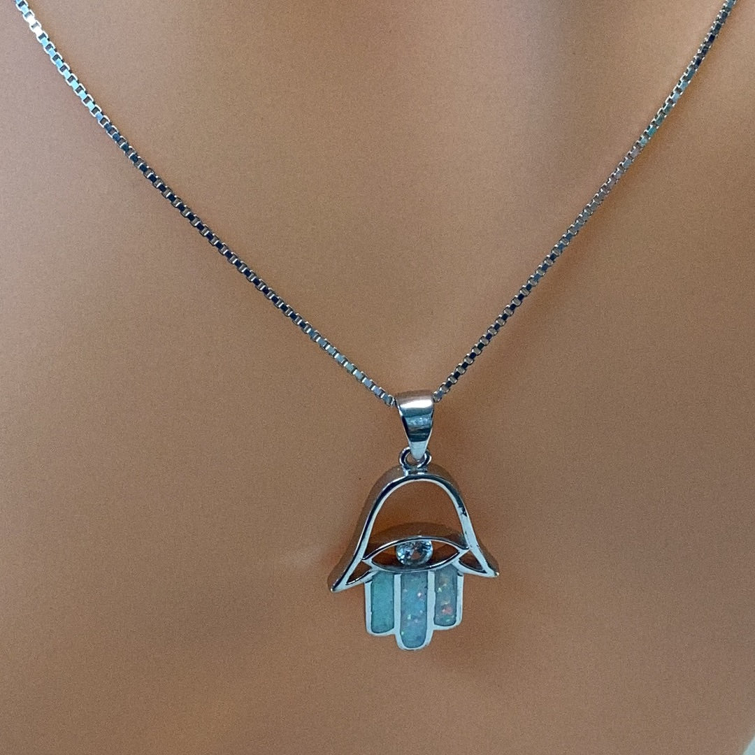 Opal Cz Hamsa Necklace