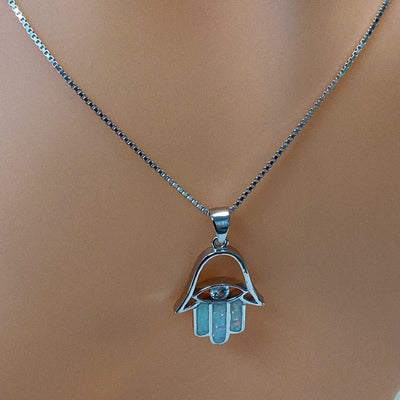 Opal Cz Hamsa Necklace