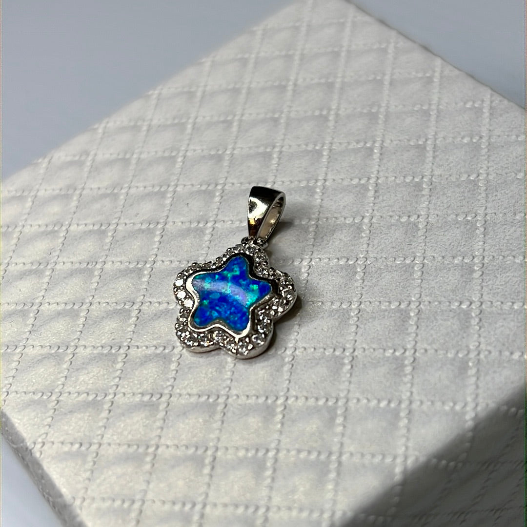 Blue Opal Cz Star Pendant