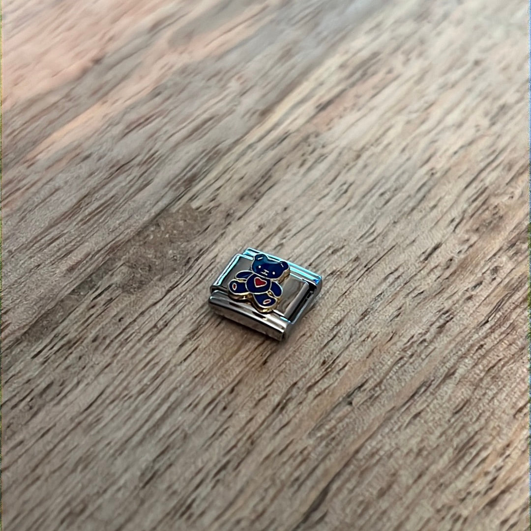 Blue Teddy Bear Italian Link Charm