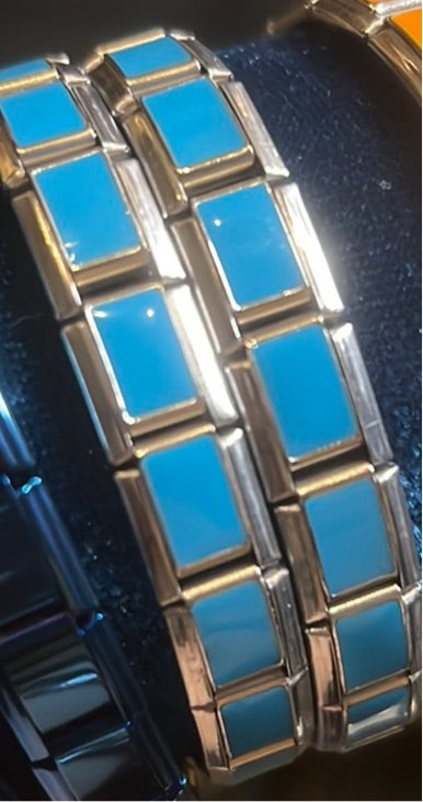 Silver with Blue Italian Link Charm Bracelet
