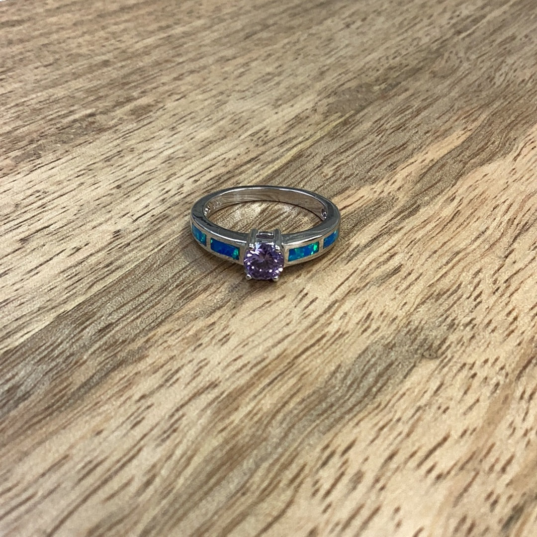 Purple cz w/blue opal ring