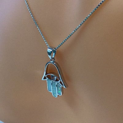 Opal Cz Hamsa Necklace