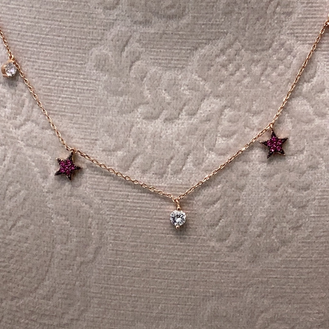 Rose Gold Cz Stars Pendant Necklace