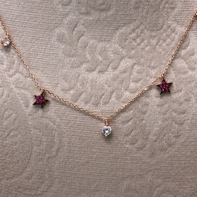 Rose Gold Cz Stars Pendant Necklace