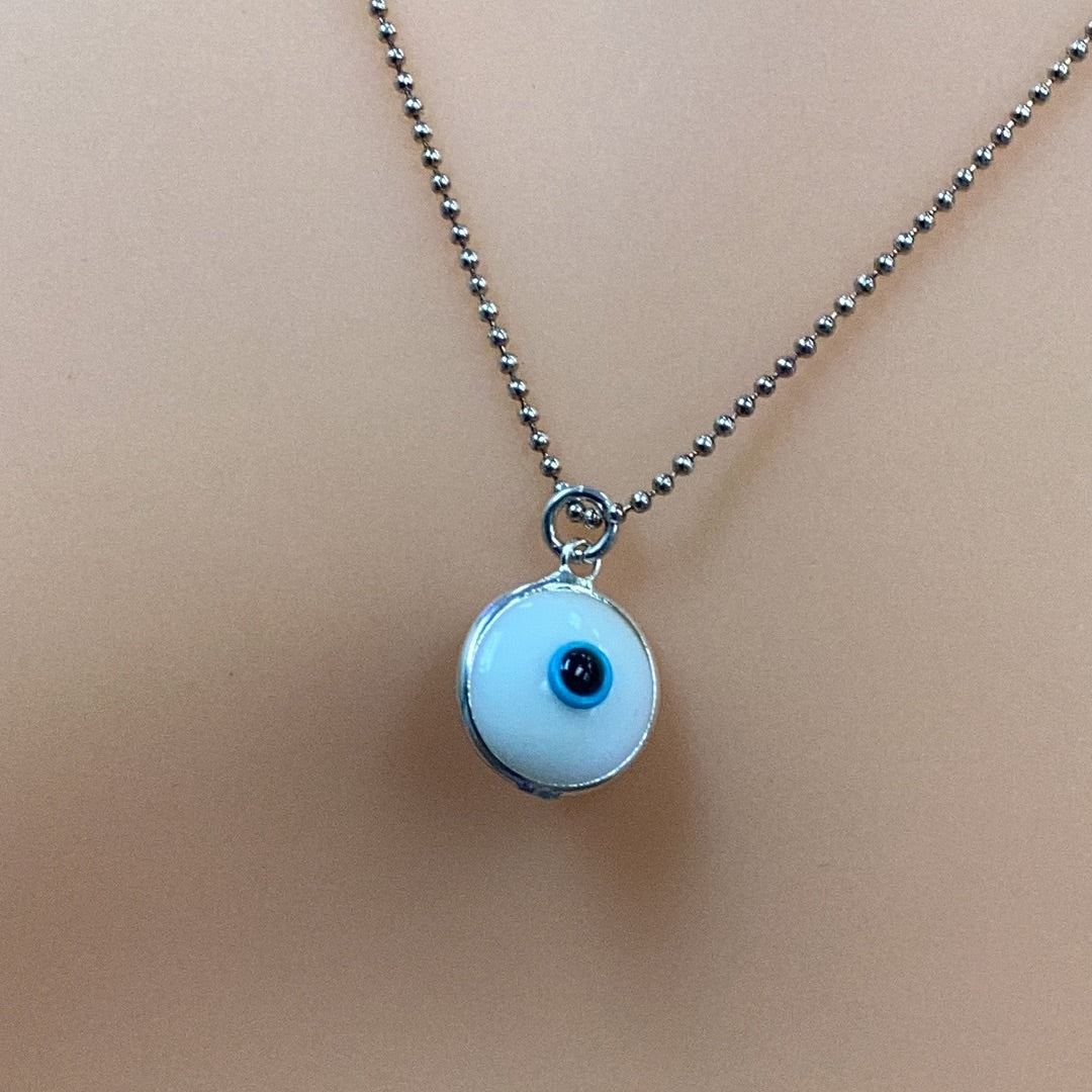 White Evil Eye Pendant Necklace