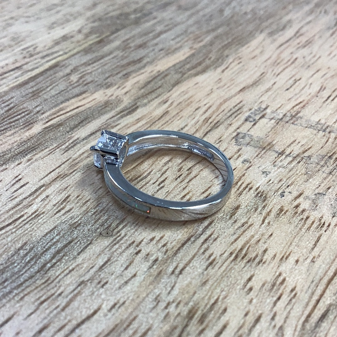 Heart cz w/ white opal ring