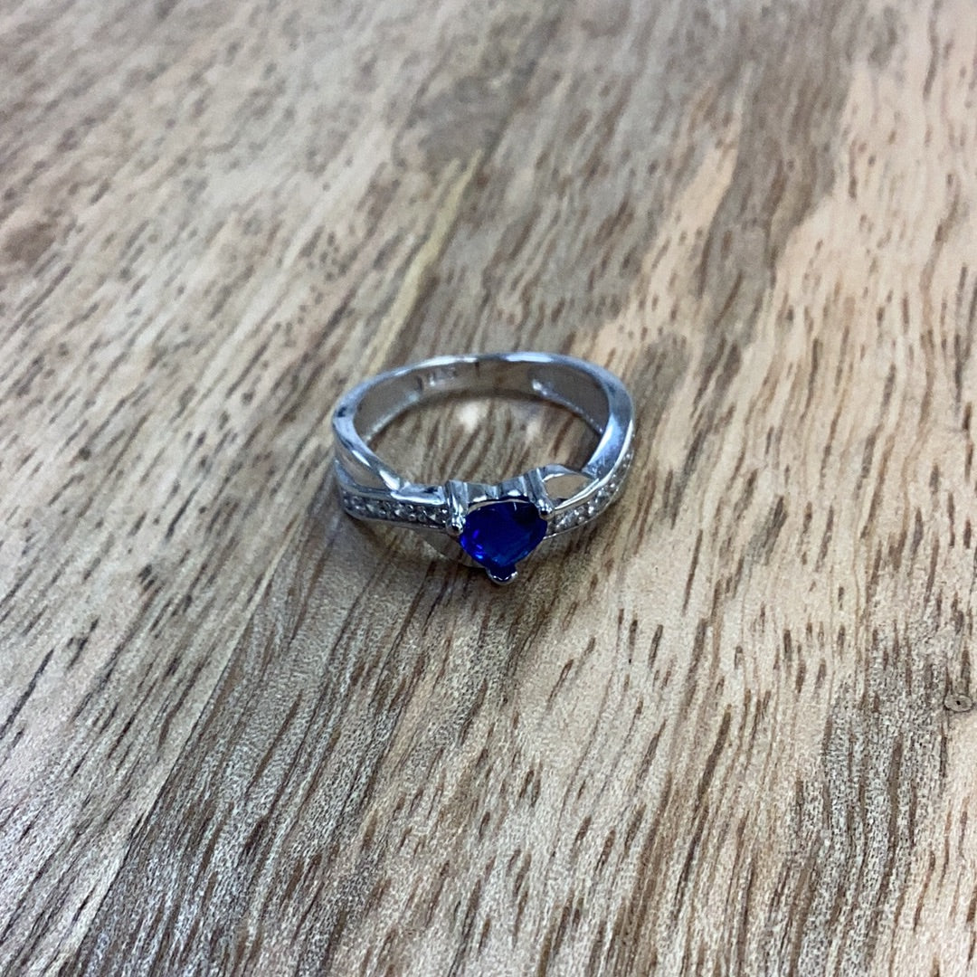 Blue Cz heart ring