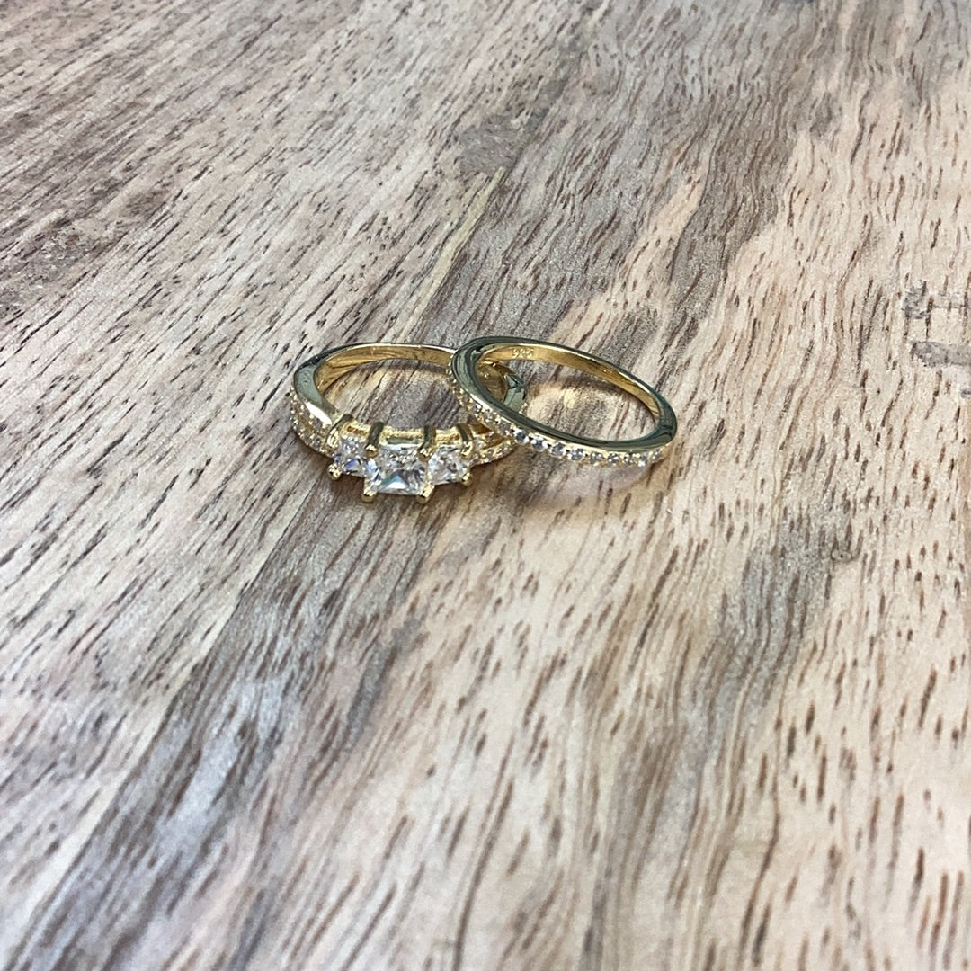 2 Pc Set Gold Solitaire Engagement Ring