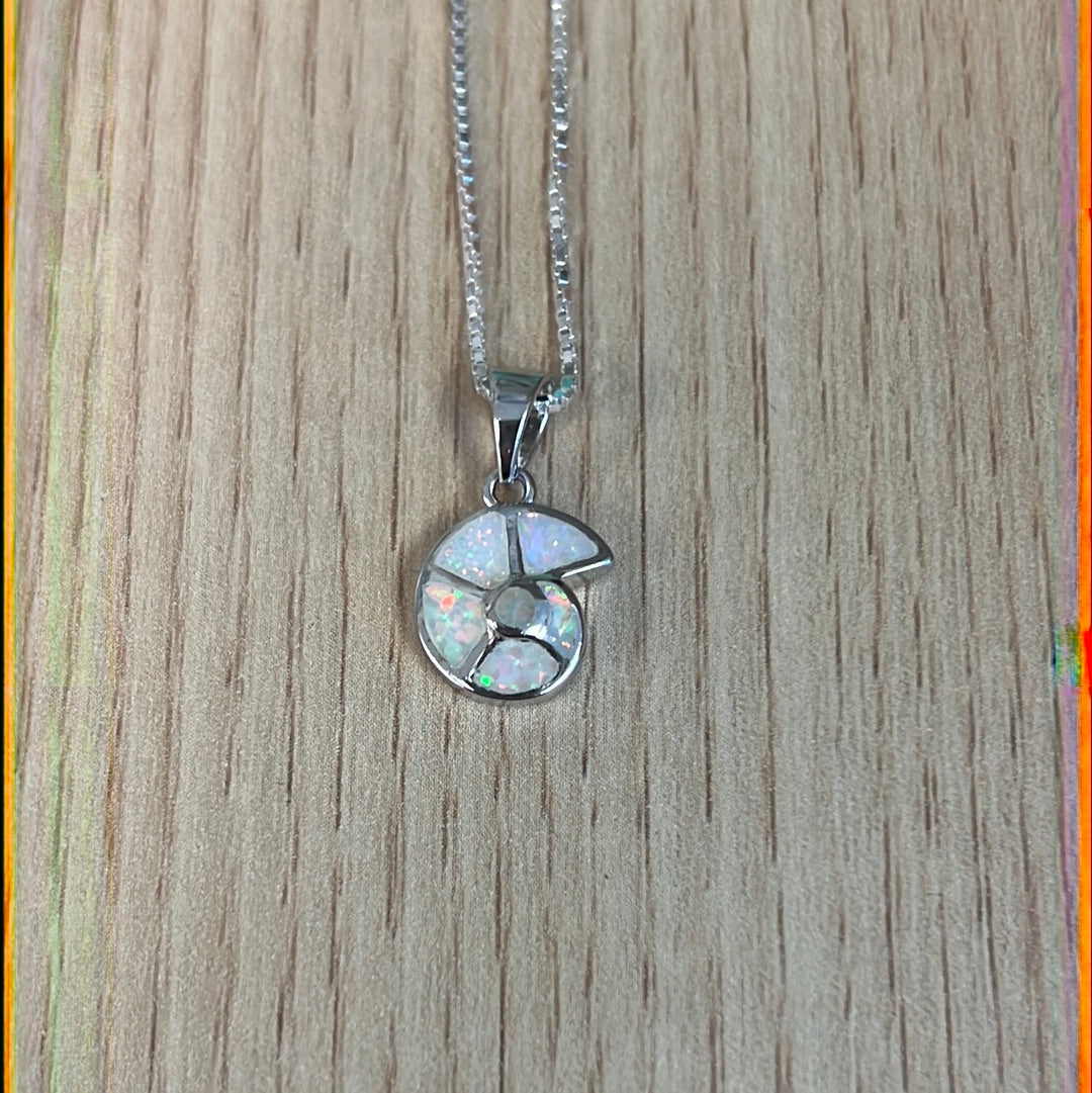 White Opal Snail Pendant Necklace