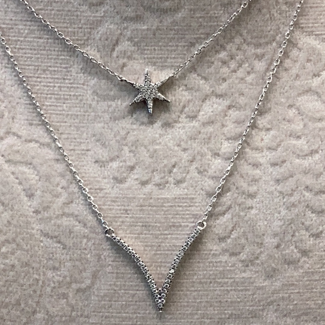 Double Chain V-Shaped & Star Necklace