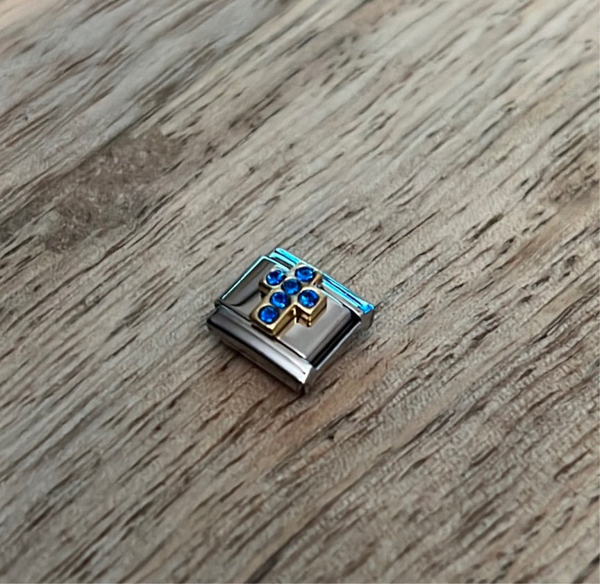Cz Blue Cross Italian Link Charm