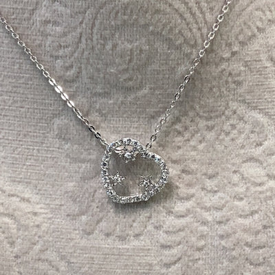 Heart Cz & Stars Pendant Necklace