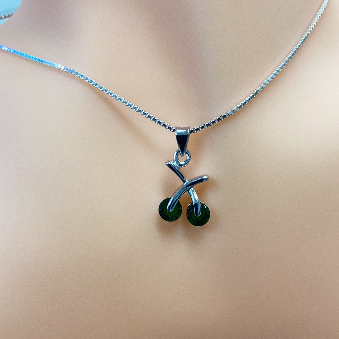 Green Cz Cherry Necklace