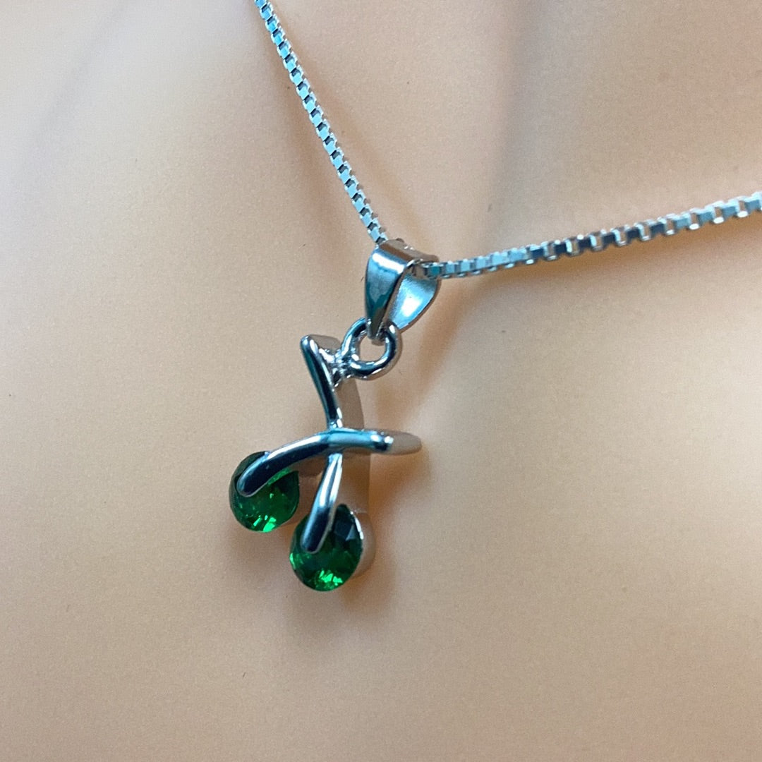 Green Cz Cherry Necklace