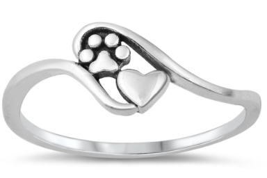 Paw Print and Heart Ring