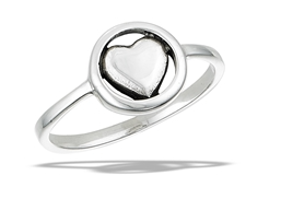 .925 Sterling High Polish Heart In Circle Ring